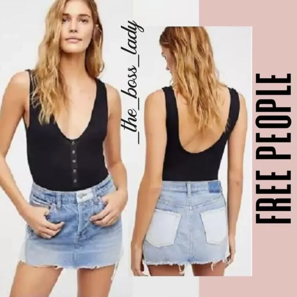 Free People mini skirt denim patched boho summer casual 26